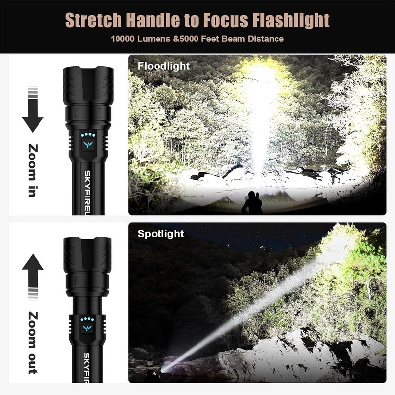 SkyFire Rechargeable Flashlights High Lumens,5000mAh Super Bright Flashlight Waterproof Powerful LED Tactical Flash Light for Camping Essentials Outdoor Home&Gifts - Image 2
